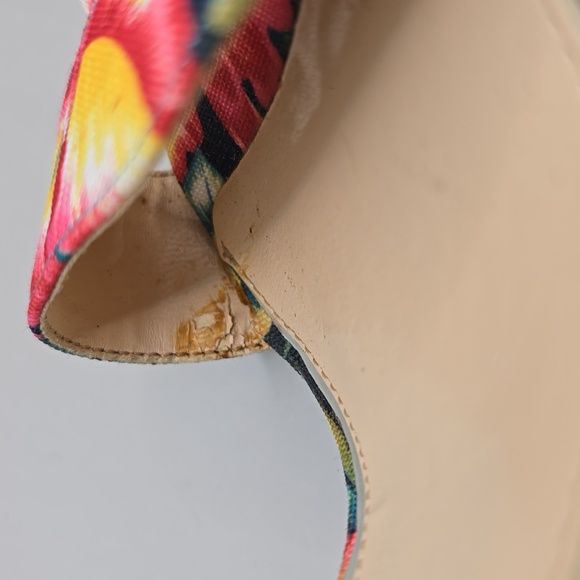 Jessica Simpson Wedge Sandal Sz 6 Cork Fabric Upper Sling Back Tropical Colorful - Picture 12 of 12